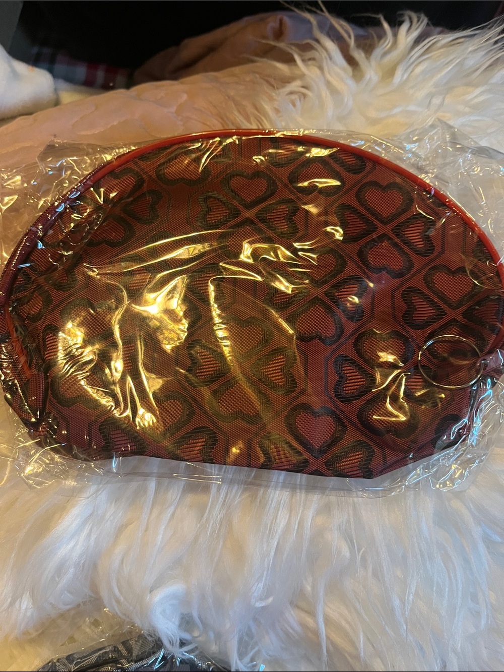 Red Heart-Print Cosmetic Pouch